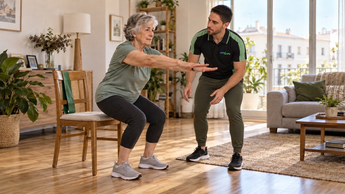 Entrenamiento de fuerza para mayores en casa supervisado por Rubén de Lift4Life