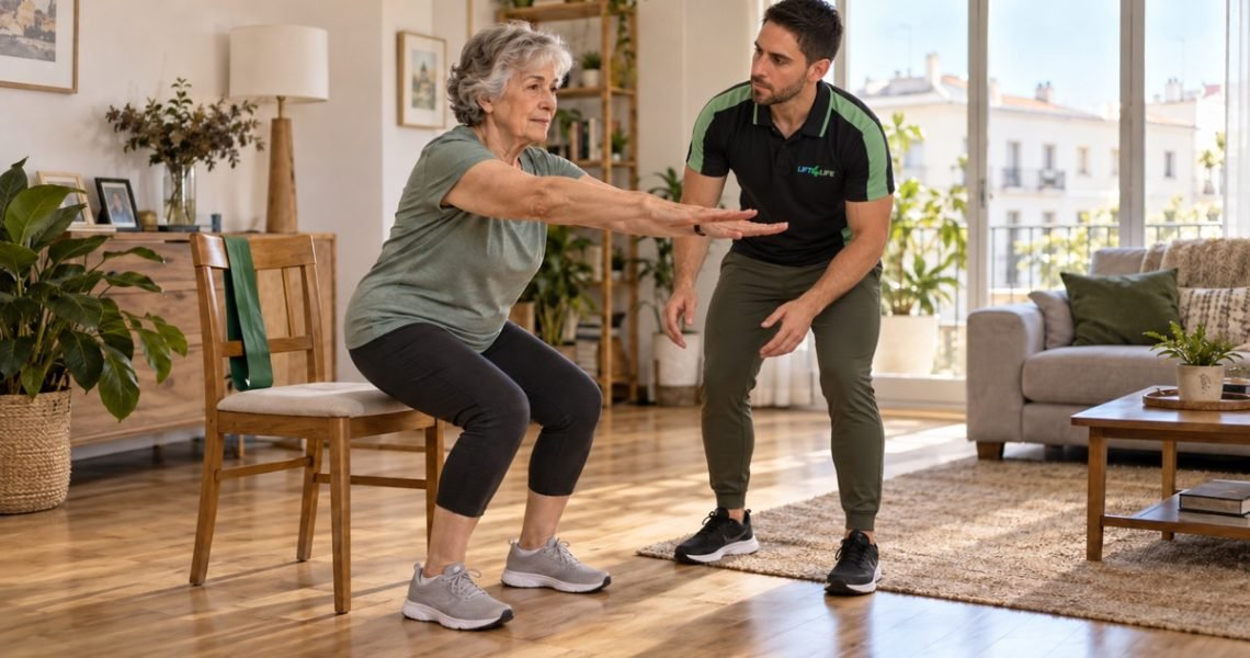 Entrenamiento de fuerza para mayores en casa supervisado por Rubén de Lift4Life